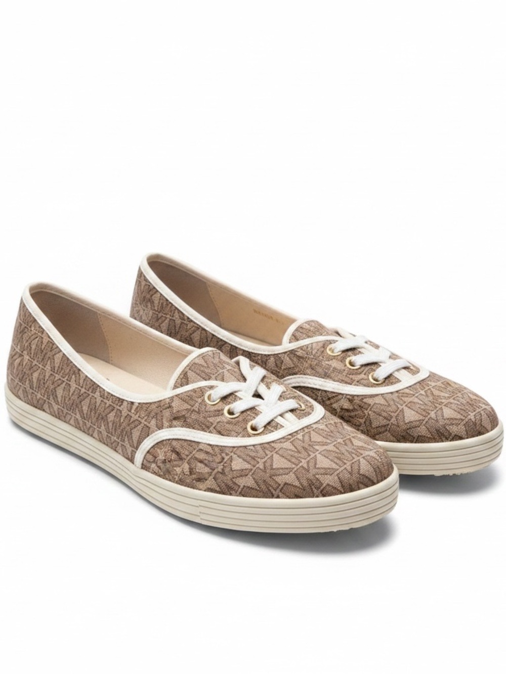 Michael Kors Tan Logo Canvas Lace-Up Flats